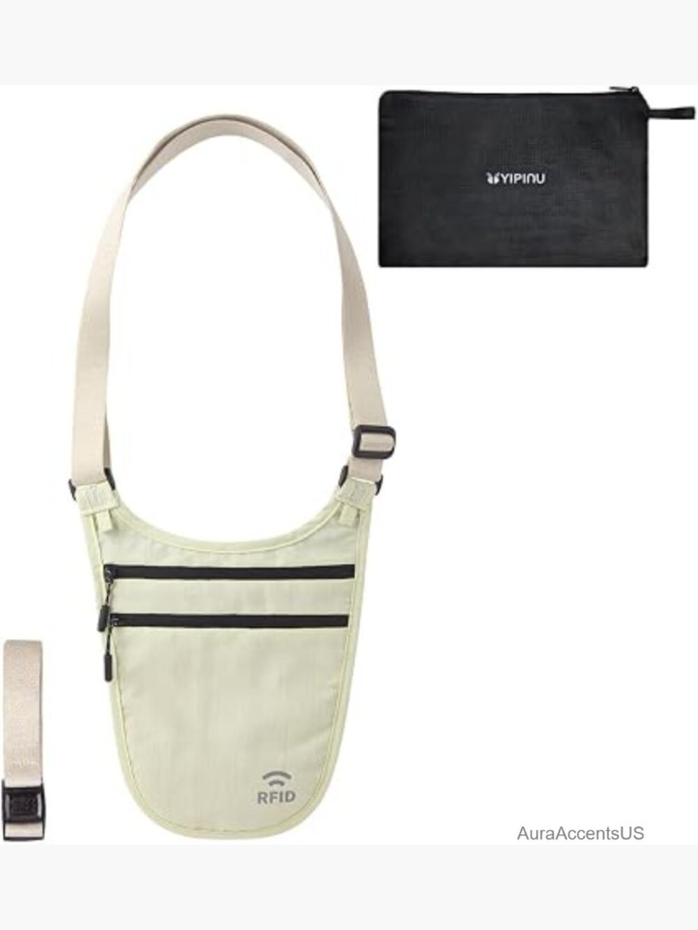 Travel Money Belt RFID Blocking Hidden Passport Wallet Pouch Dual Straps Slim